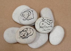 Malované kamínky - kočka, slon a velryba