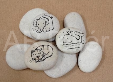 Malované kamínky - kočka, slon a velryba