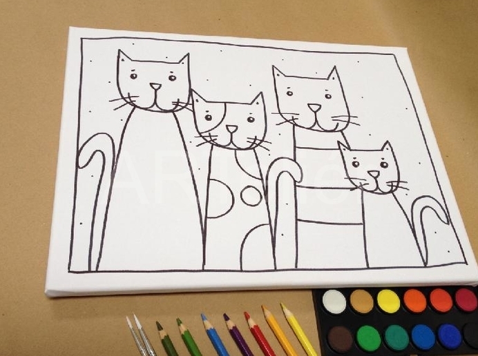 Čtyři kočky - malířské plátno 40x30cm